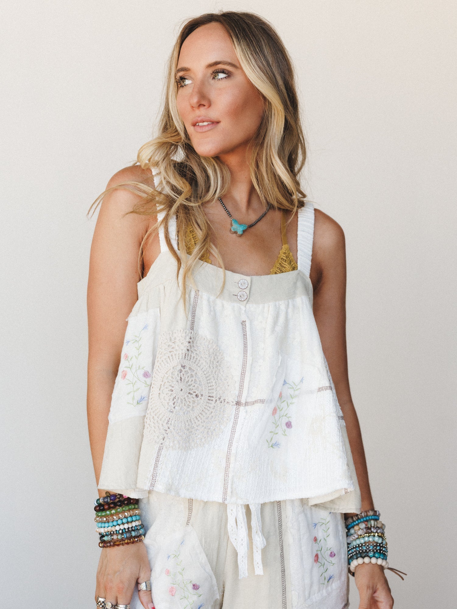 Patchwork Parade Woven Top  - Natural
