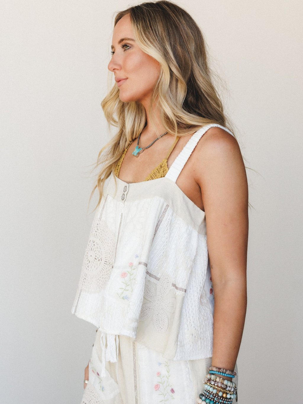 Patchwork Parade Woven Top  - Natural