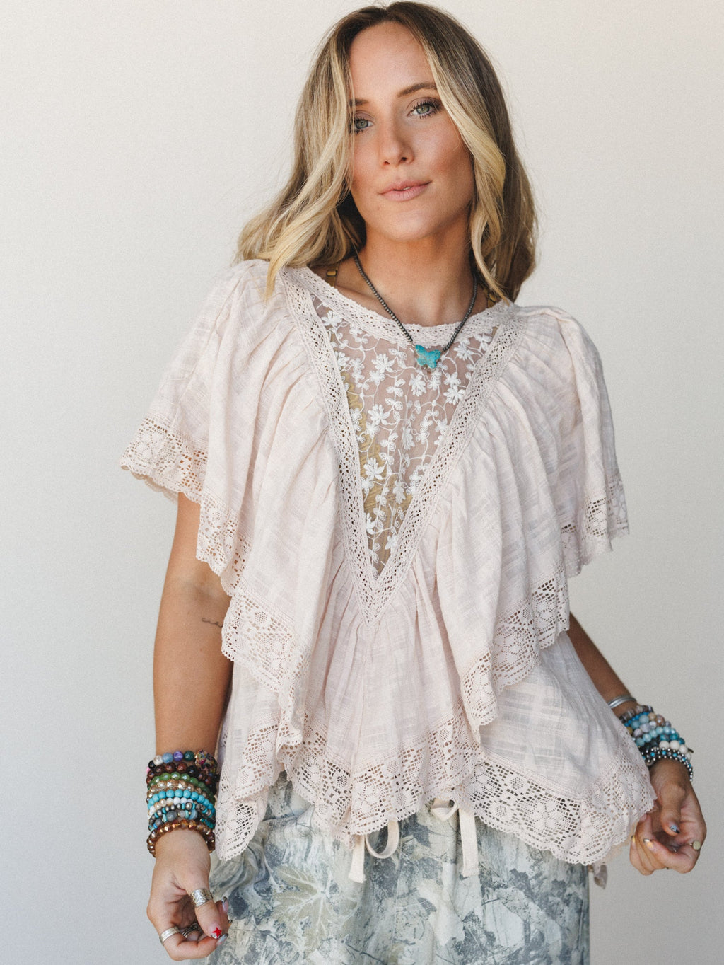 Sweet Peaches Lace Blouse - Almond