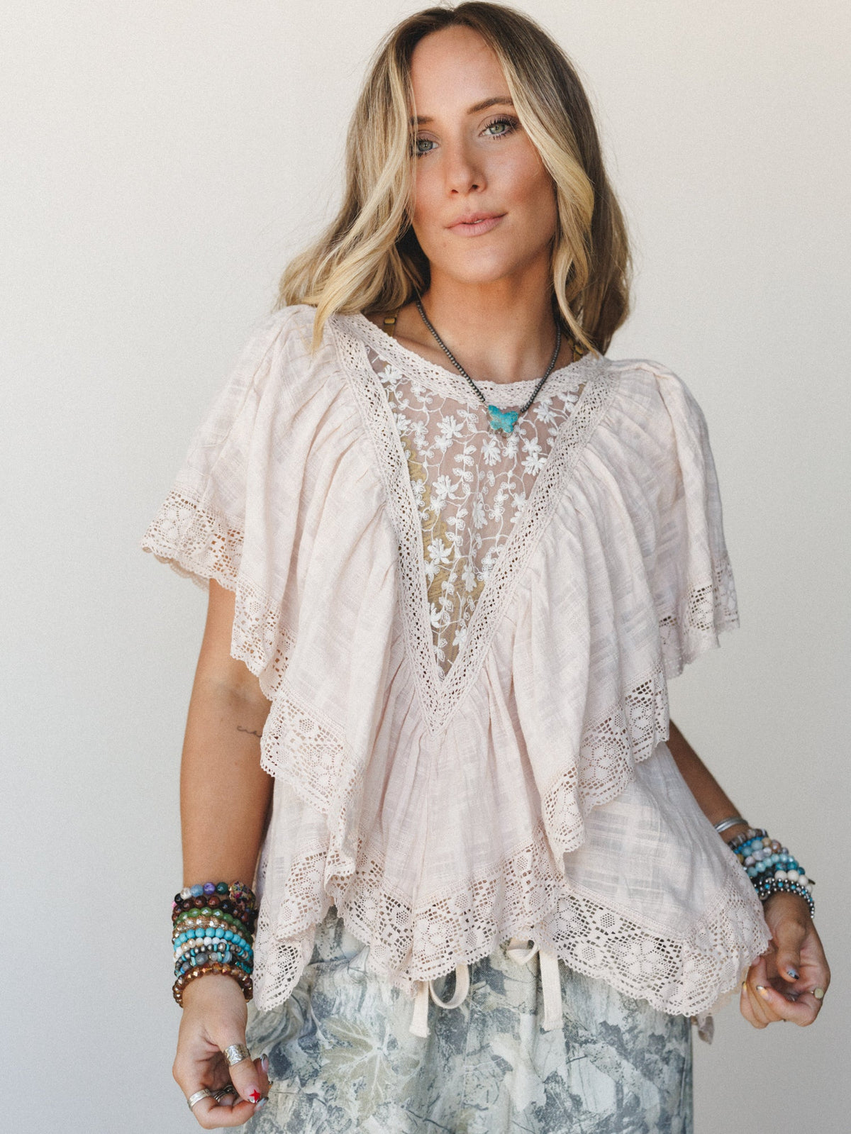Sweet Peaches Lace Blouse - Almond