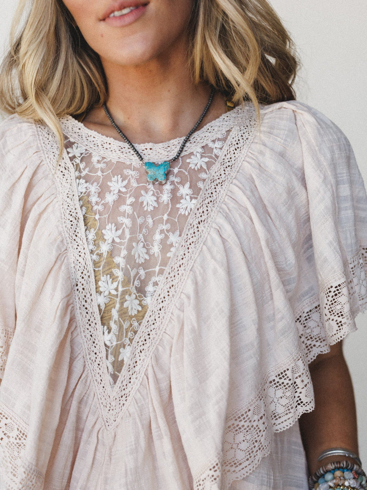Sweet Peaches Lace Blouse - Almond