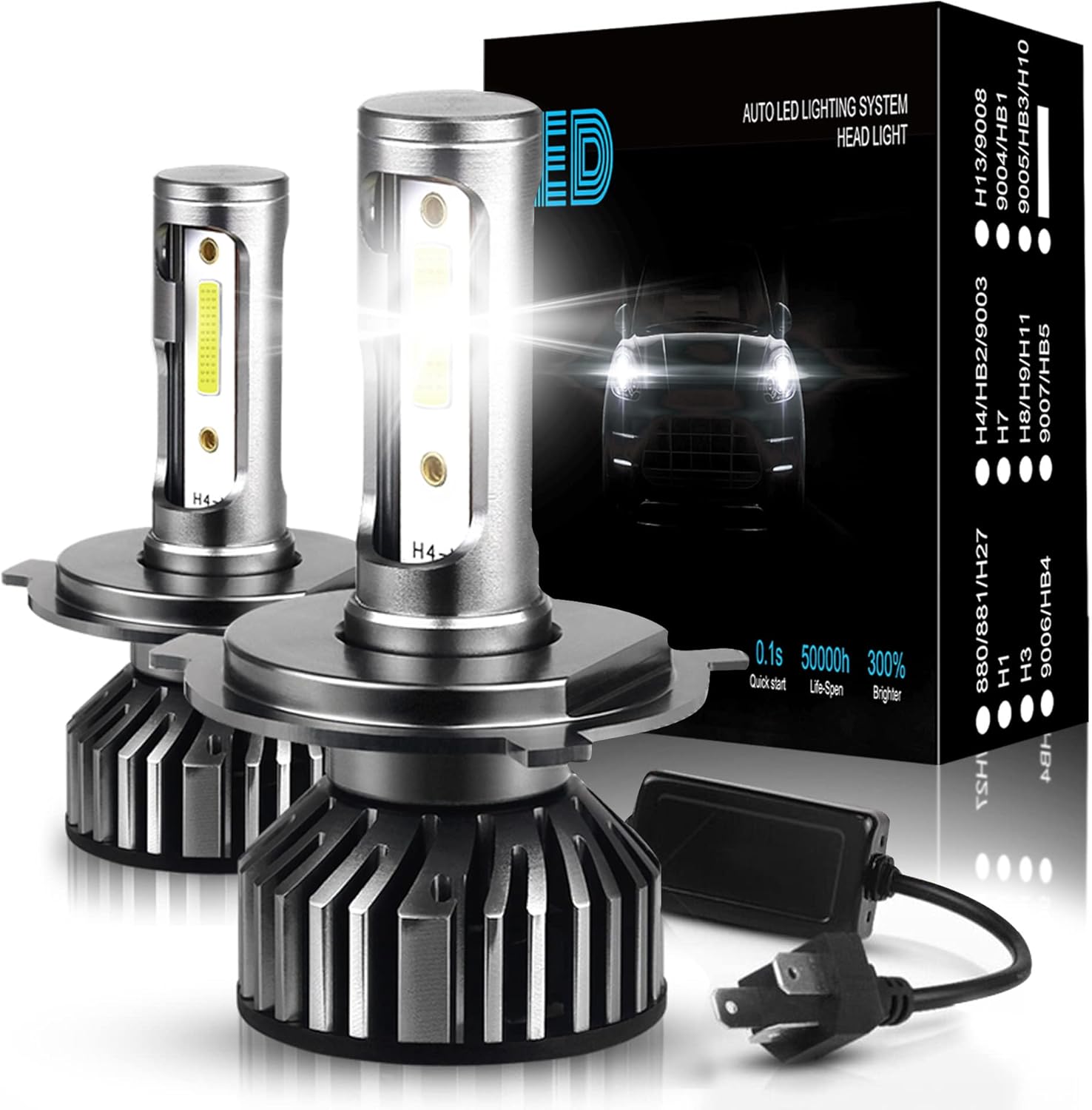 LED Headlight Bulbs 9003 H4 High Beam and Low Beam, Pack of 2 O238146