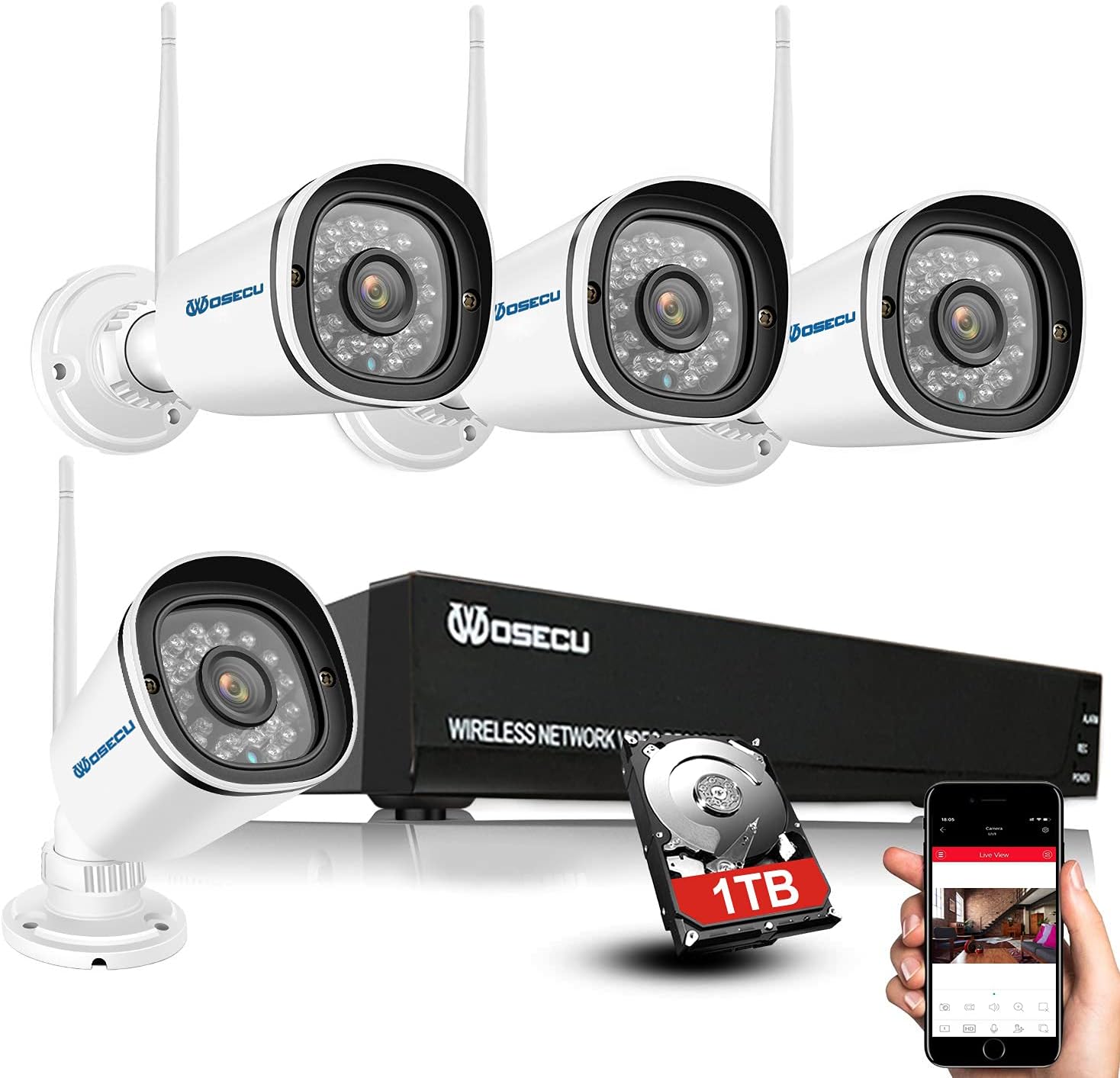 8CH Wireless Security Camera System 4PCS 1080p Outdoor WiFi Surveillance Camera with Night Vision C307813