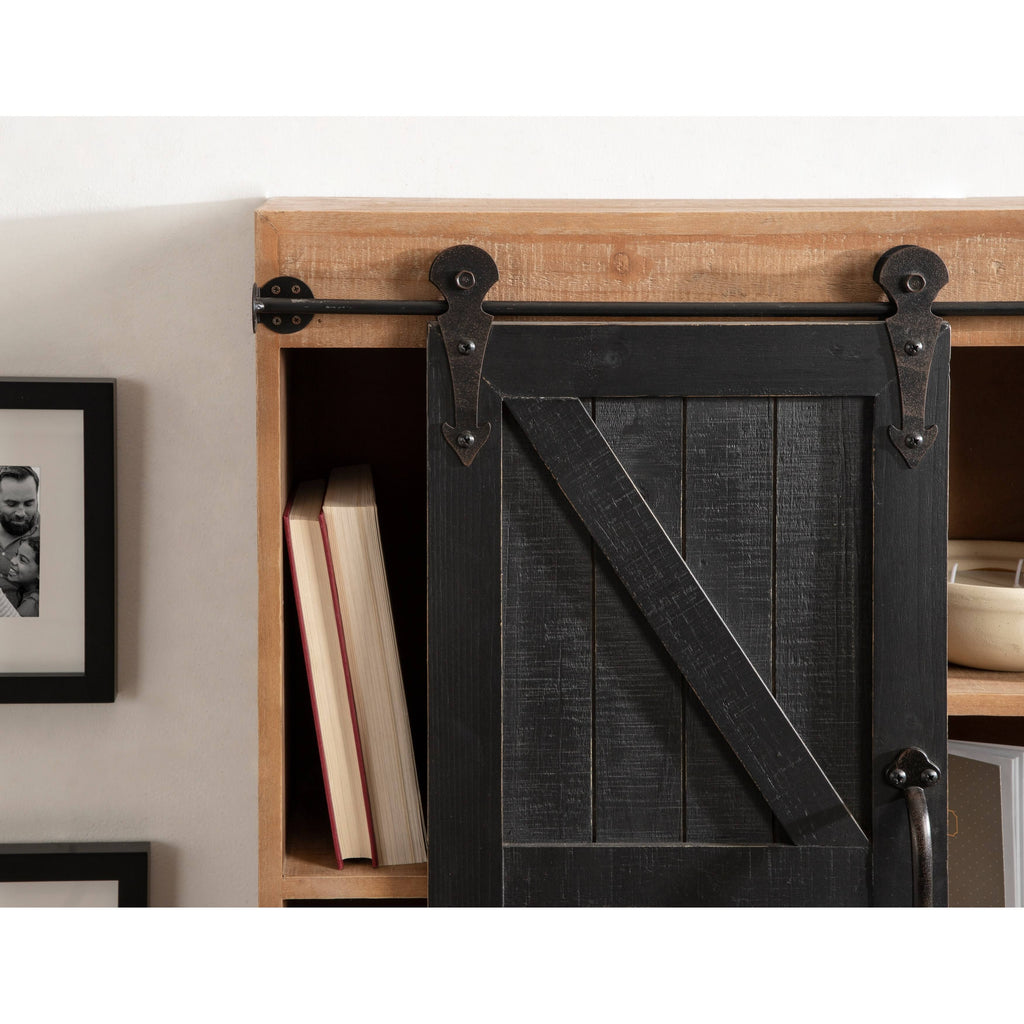 Rustic Brown Black Wood Wall Storage Cabinet with Sliding Barn Door O4626
