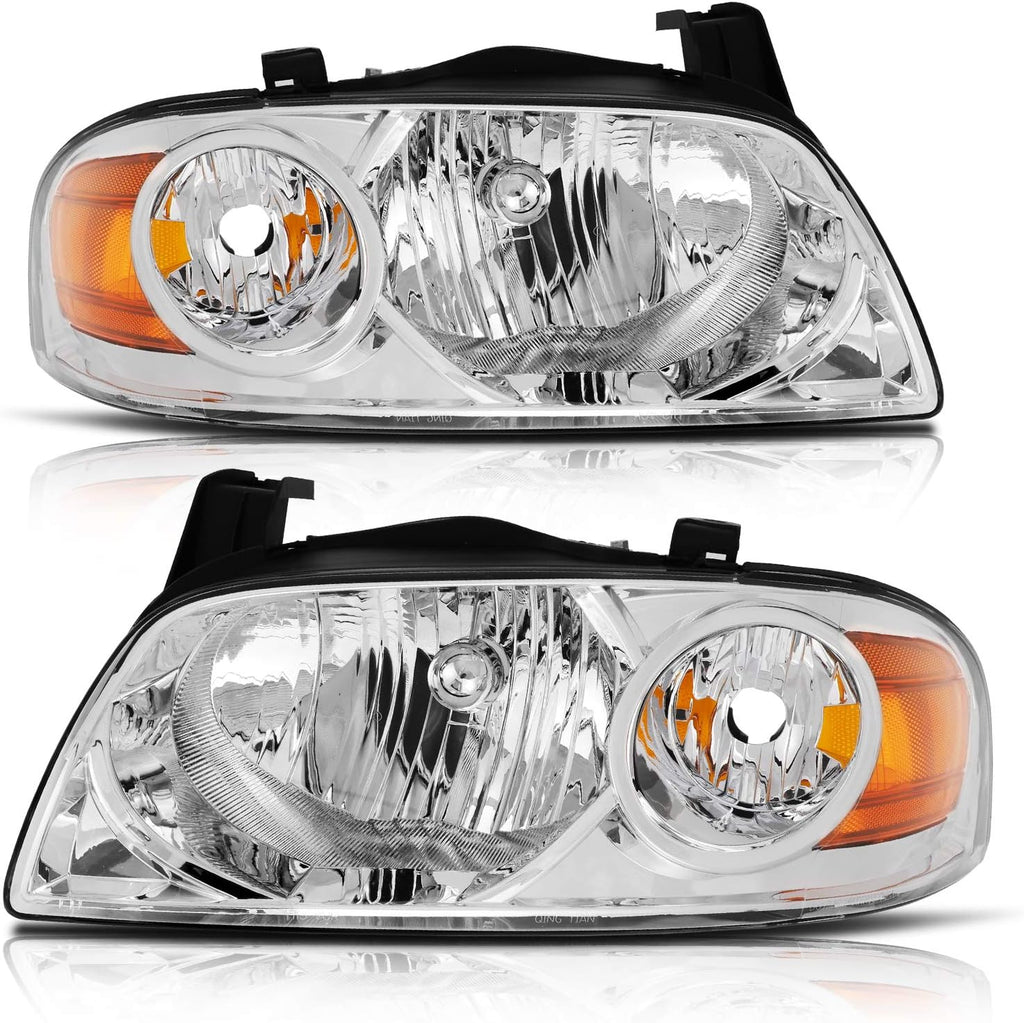 Replacement Headlight Assembly Set for Nissan Sentra 2004-2006 Chrome Housing Amber Reflector Clear Lens G12858