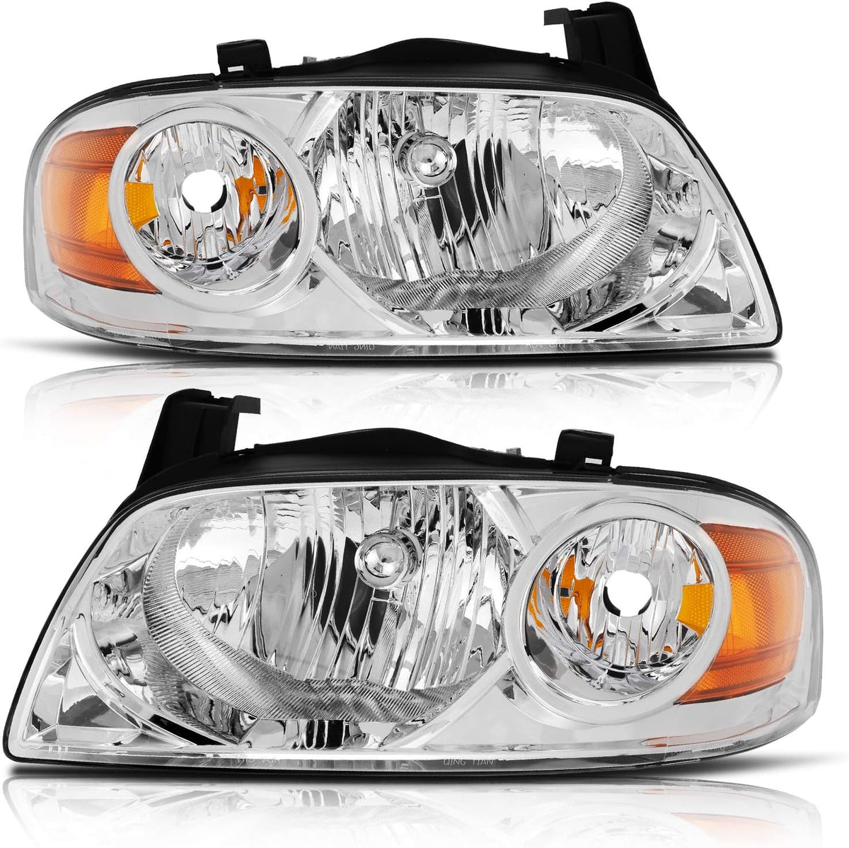 Replacement Headlight Assembly Set for Nissan Sentra 2004-2006 Chrome Housing Amber Reflector Clear Lens G12858