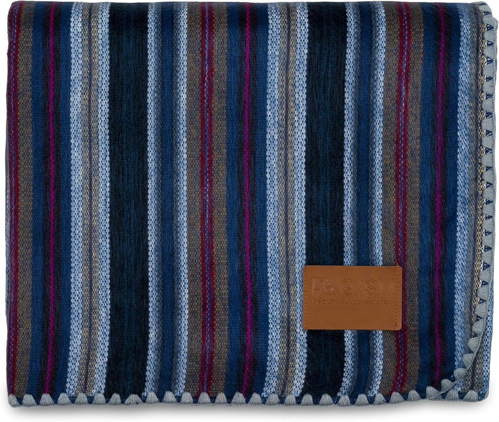 Alpaca Wool Blanket Throw, 85 x 65 inches, Turquoise Sea Foam Variegated D1886