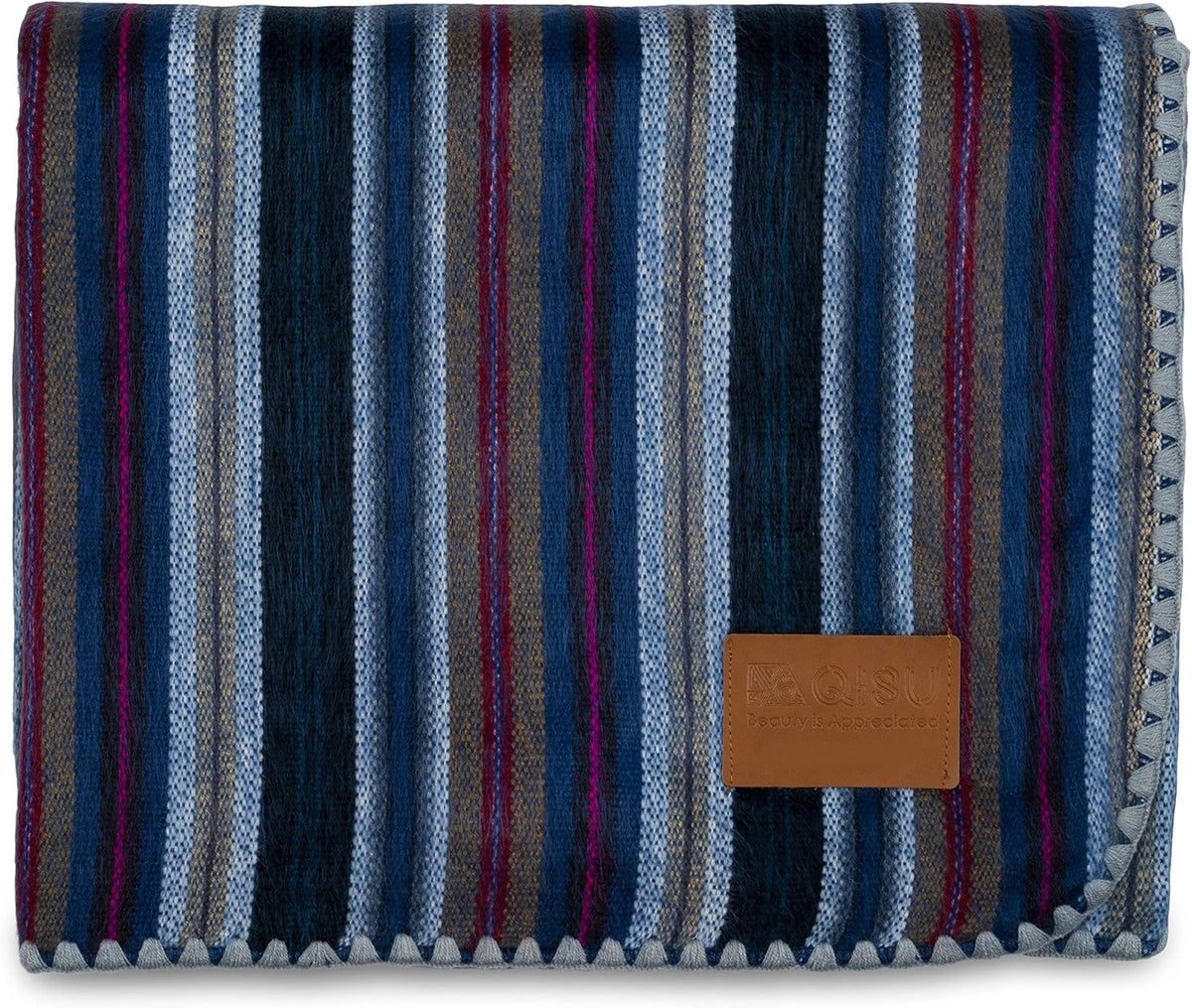 Alpaca Wool Blanket Throw, 85 x 65 inches, Turquoise Sea Foam Variegated D1886