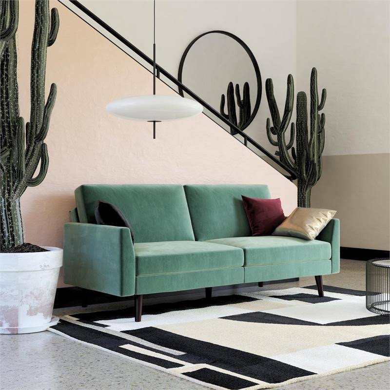 Light Teal Velvet Futon with Coils F9201