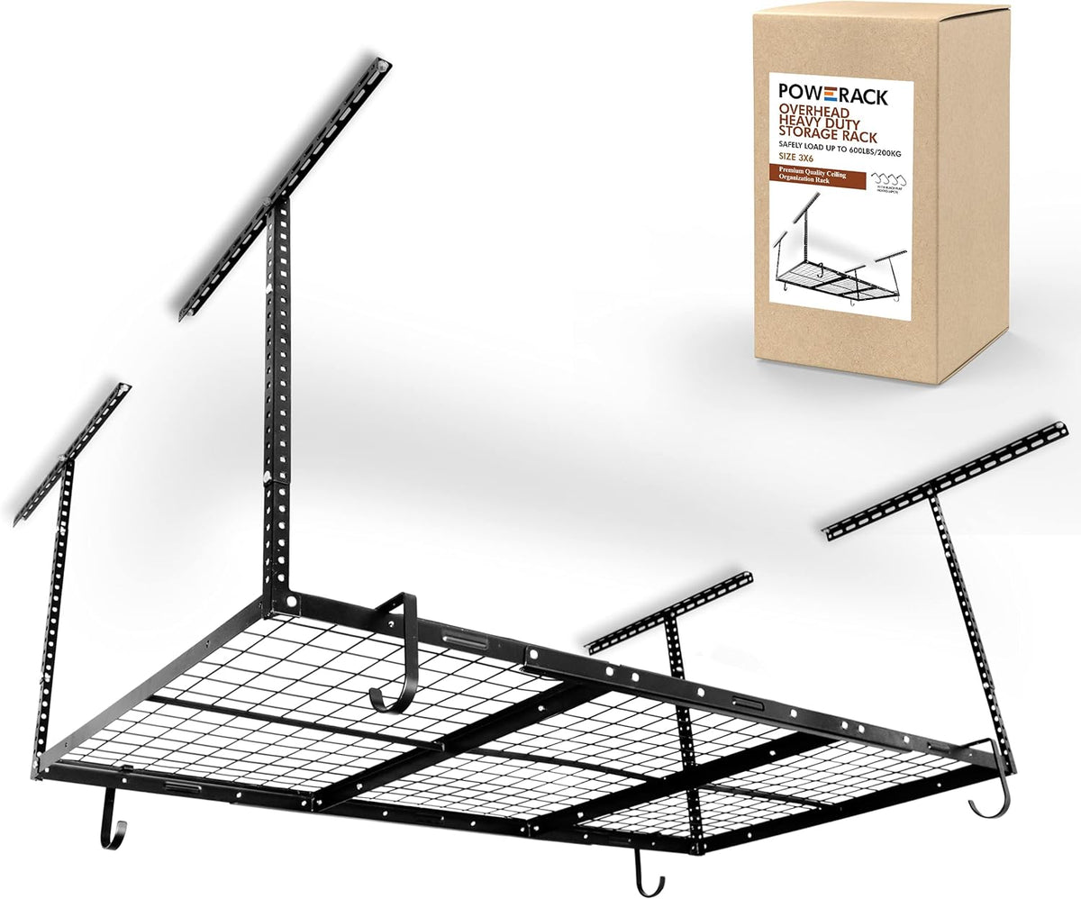 Overhead Garage Shelving Storage Rack, Adjustable 3’ x 6’, Heavy Duty Mounted Storage Shelves with 4 Flat Hooks H512798