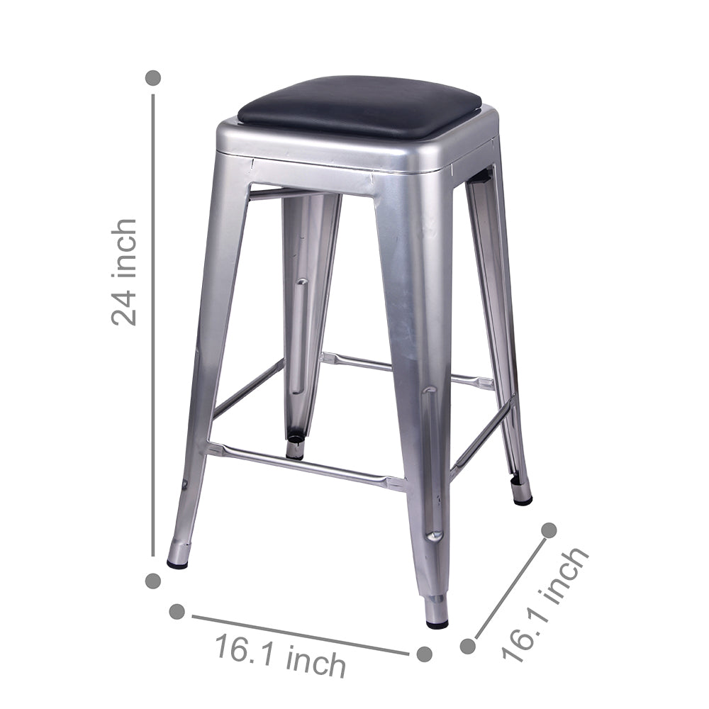 24 Inch Counter Height Backless Metal Stool with Vegan Leather Seat E6740