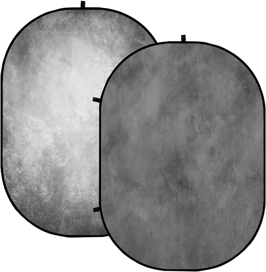 5x6.5ft Double Side Pop-up Collapsible Background Microfiber Gray Grey Abstract Backdrops with Carry Bag C896