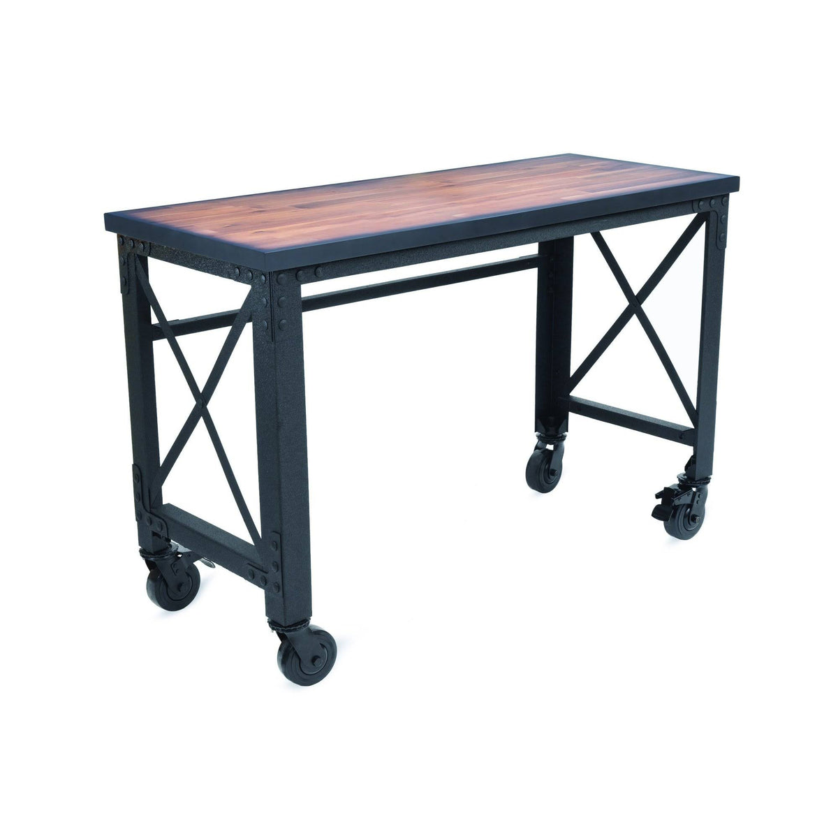 Rolling Industrial Desk with Wooden Top 52 Inches x 24 Inches M5905