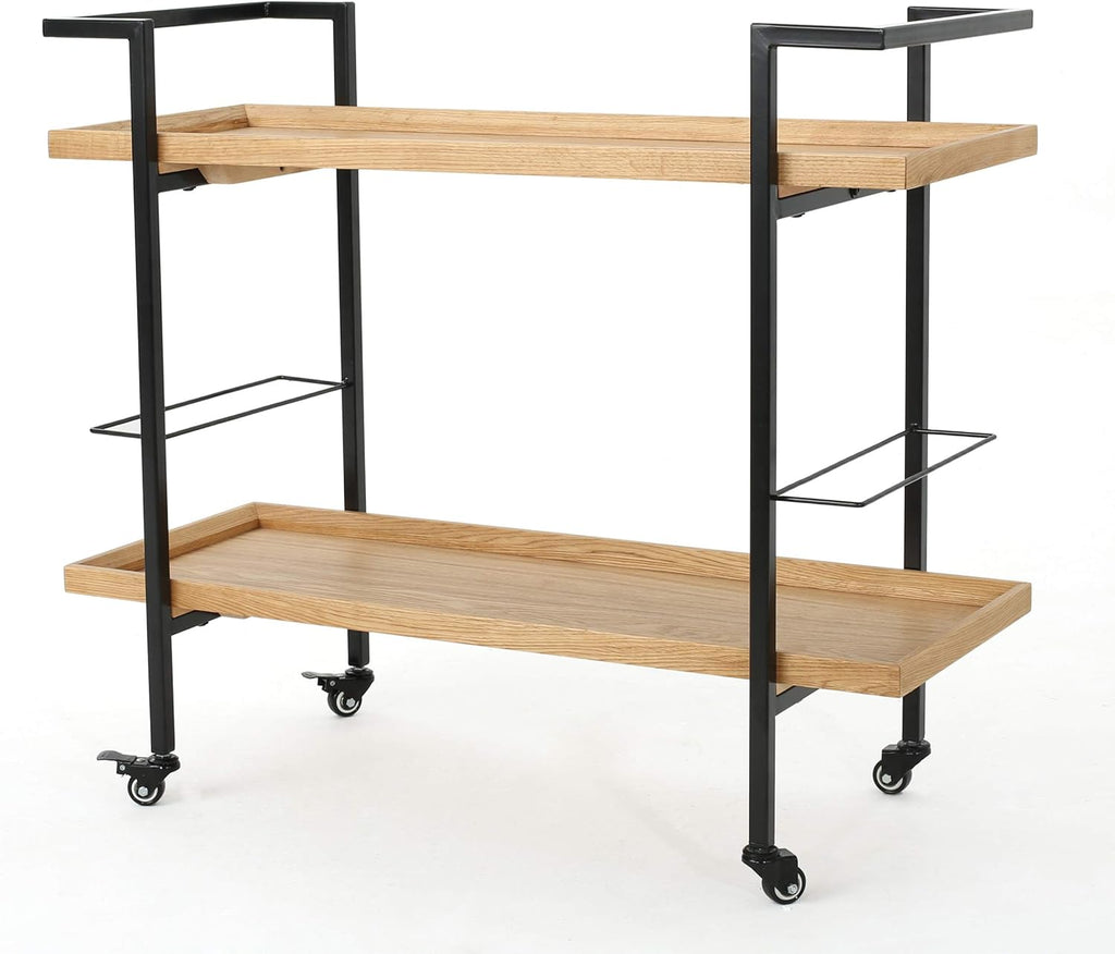 Natural Finish Black Wooden Bar Cart Y360613