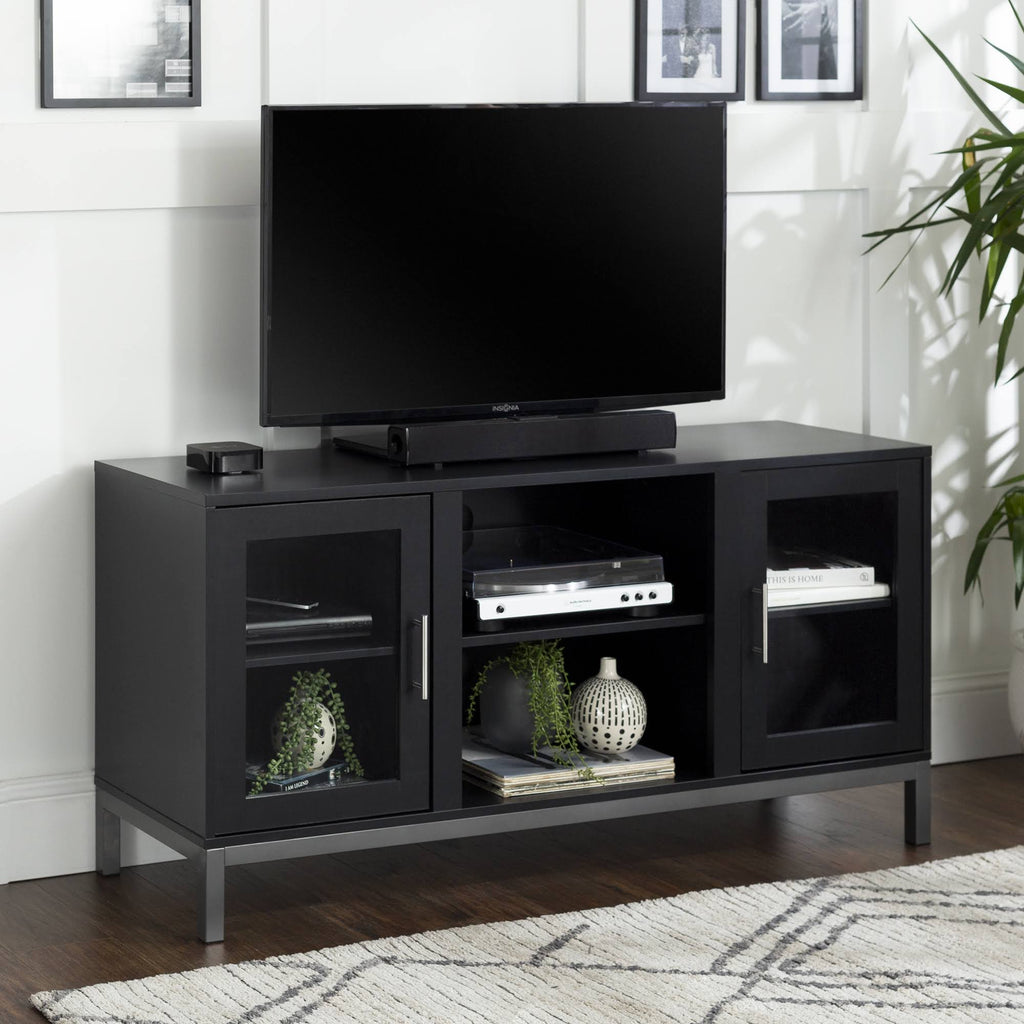 Black Wood Media TV Stand with 2 Storage Cabinets A139