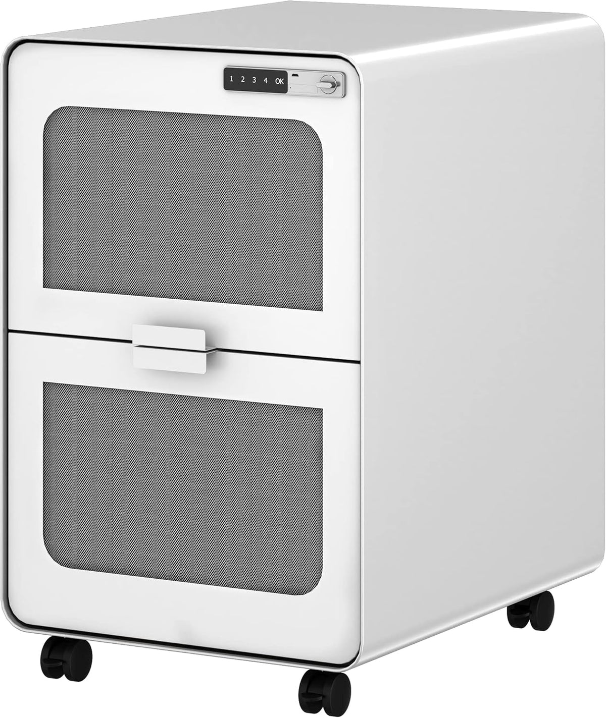 White 2-Drawer Rolling Metal File Cabinet with Smart Lock B448