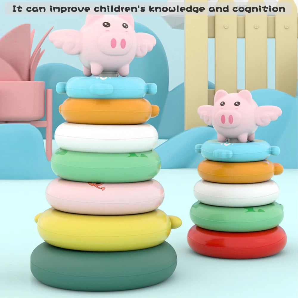 7 Pcs Stacking Circle Toy with Soft Building Rings Stacker B6974