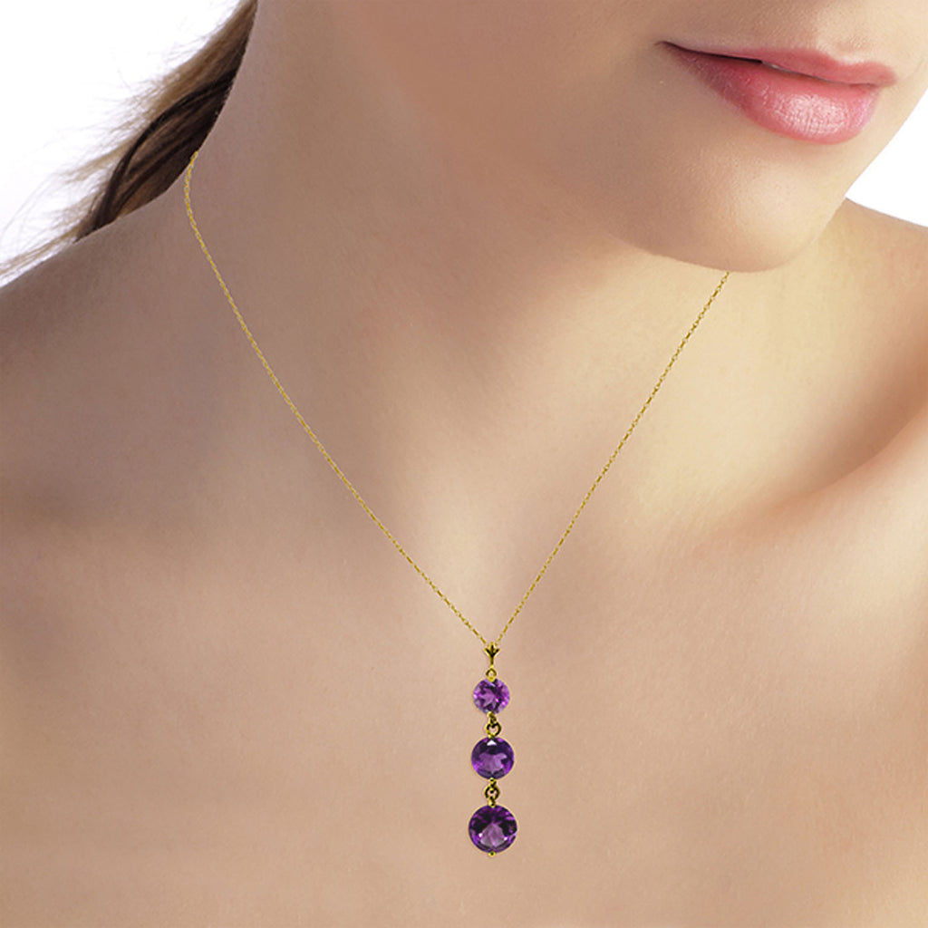 14k Solid Yellow Gold Purple Amethyst Drop Pendant Necklace R38705