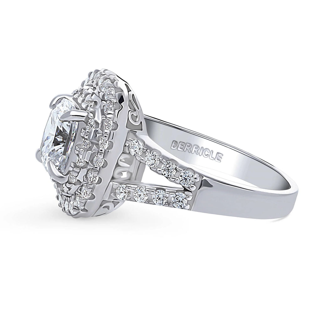 Sterling Silver Cushion Cut Cubic Zirconia Split Shank Ring P48101