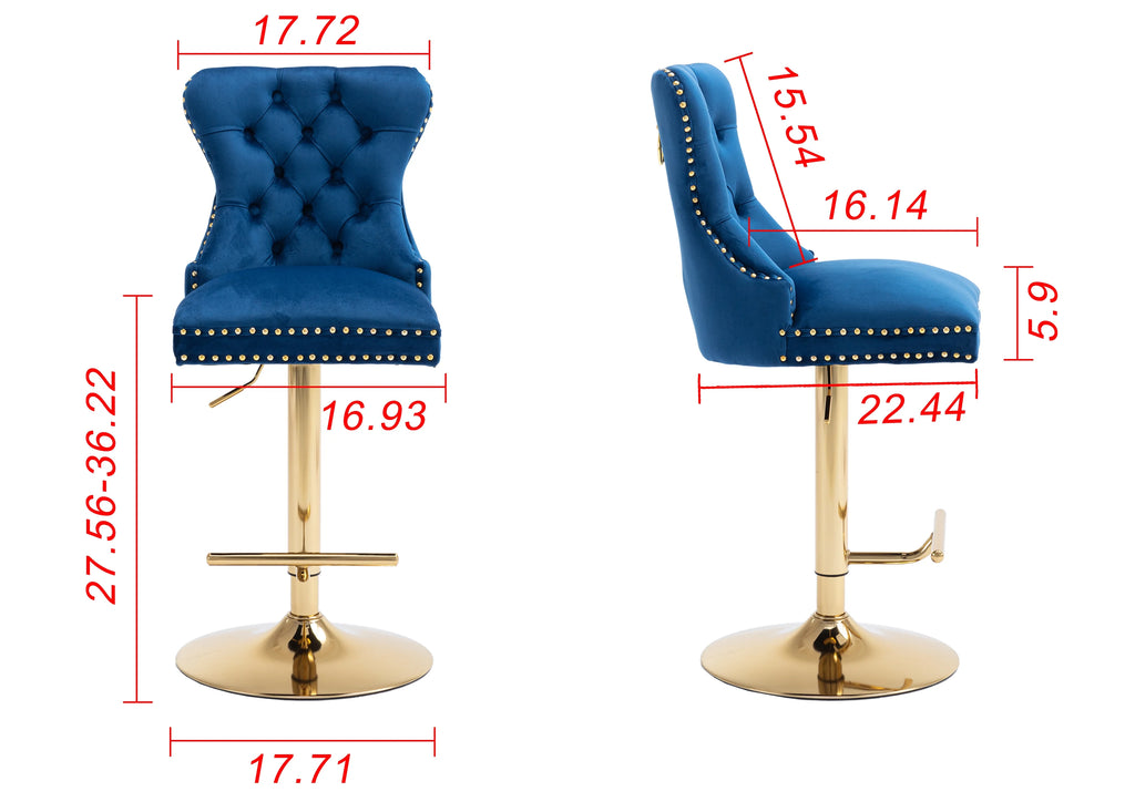 Blue Velvet Adjustable Counter Height Bar Stools Set of 2 Z898700