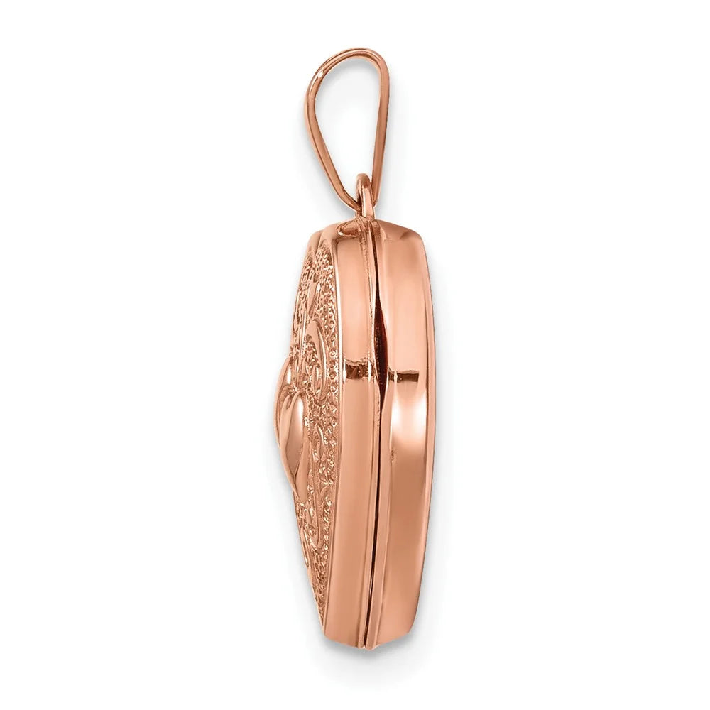 14K Rose Gold Textured Heart Locket Pendant O79452