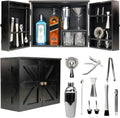 Rustic Brown Bar Cabinet with 12 Piece Bar Tool Set A10650