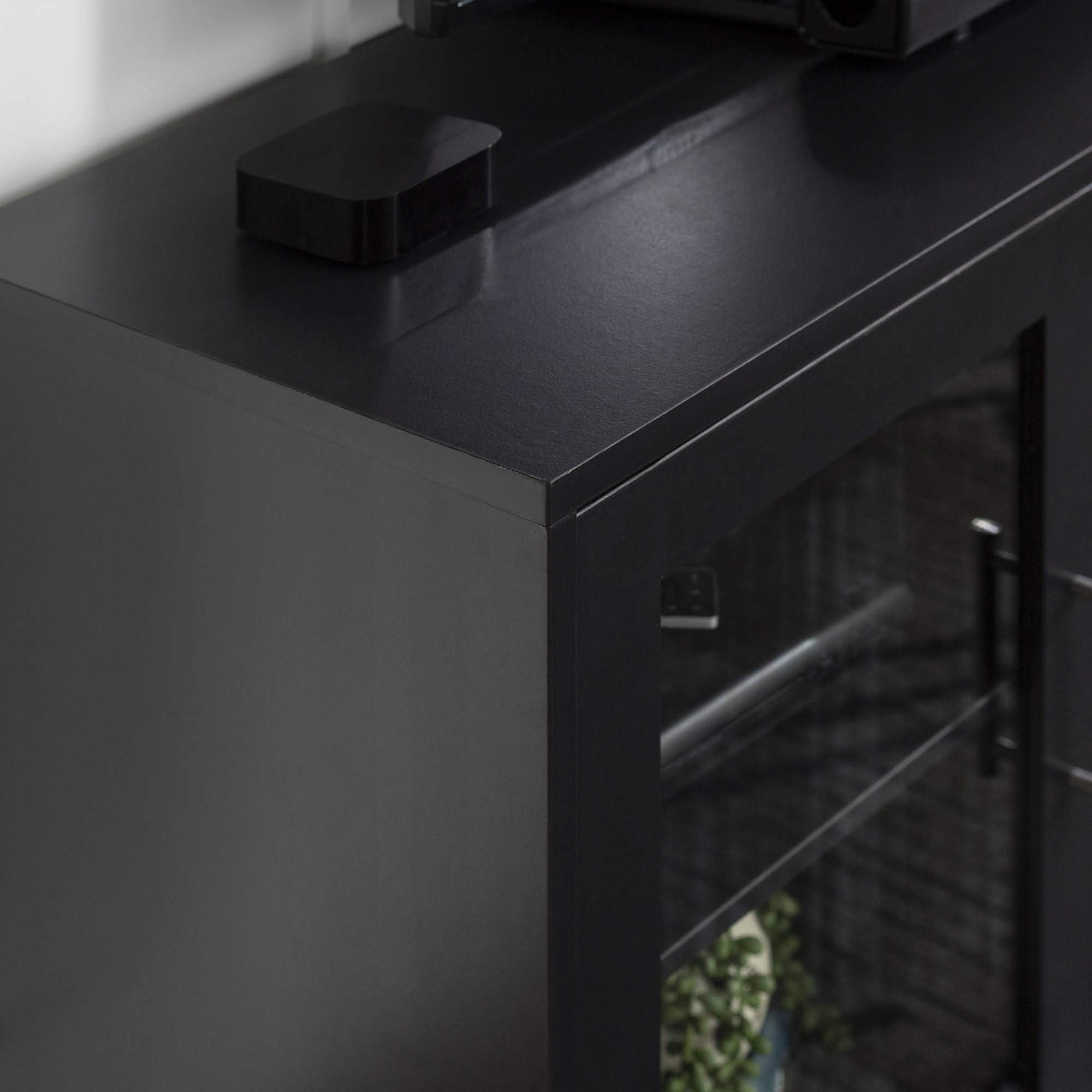 Black Wood Media TV Stand with 2 Storage Cabinets A139