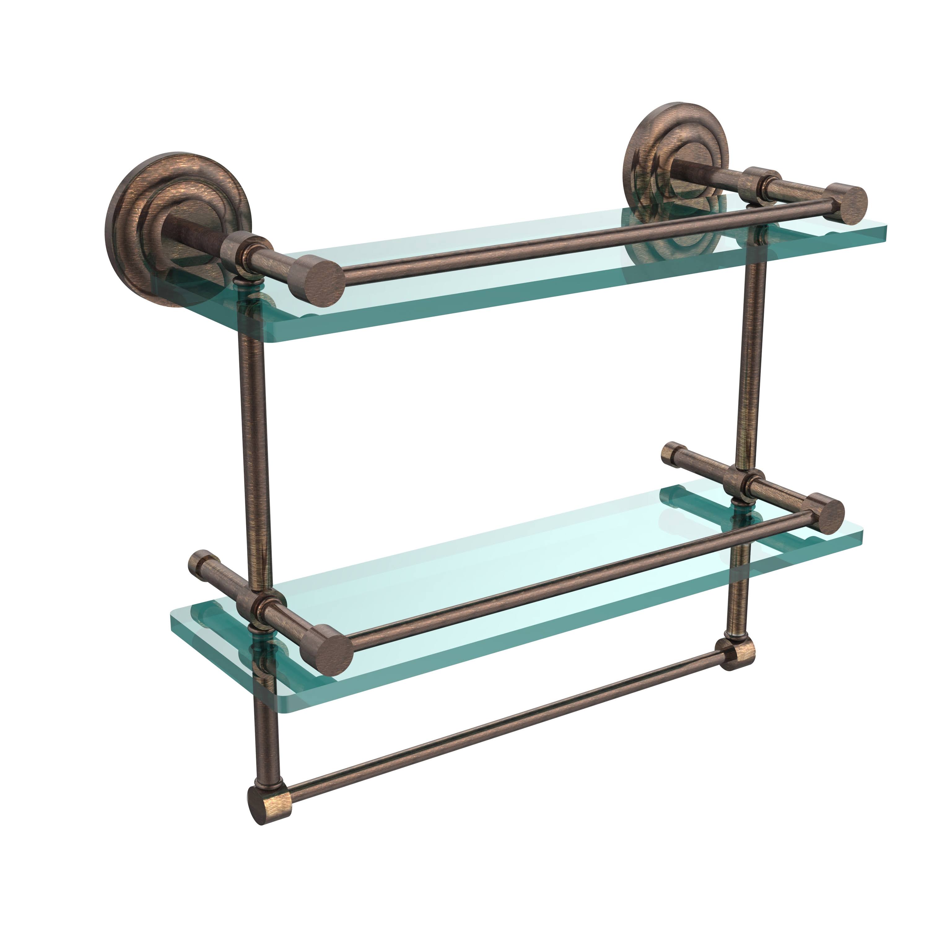 Double Glass Shelf with Towel Bar - Venetian Bronze - 16 inch G920247