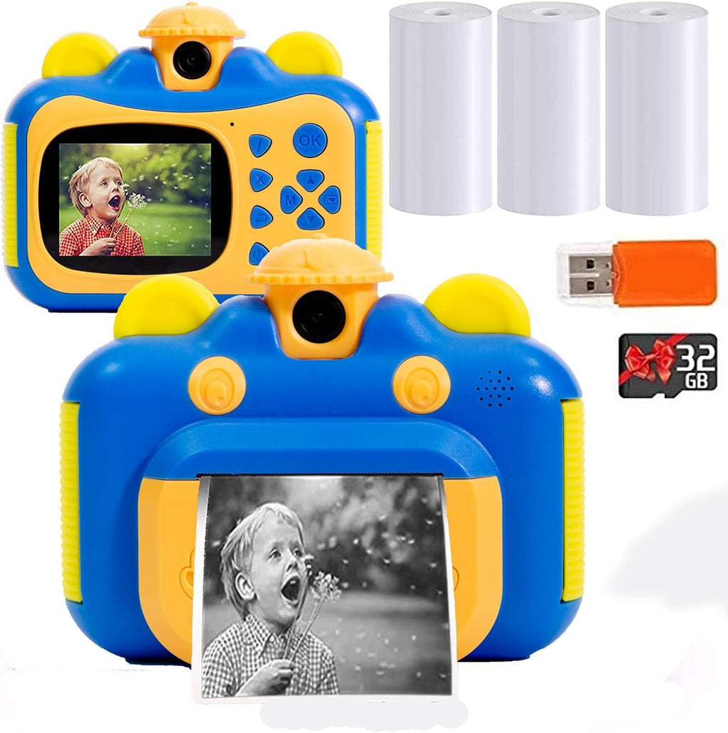 HD 1080p Photo Printing Digital Camera for Kids, 3 Print Paper and 32GB Card, Pack of 2 J778