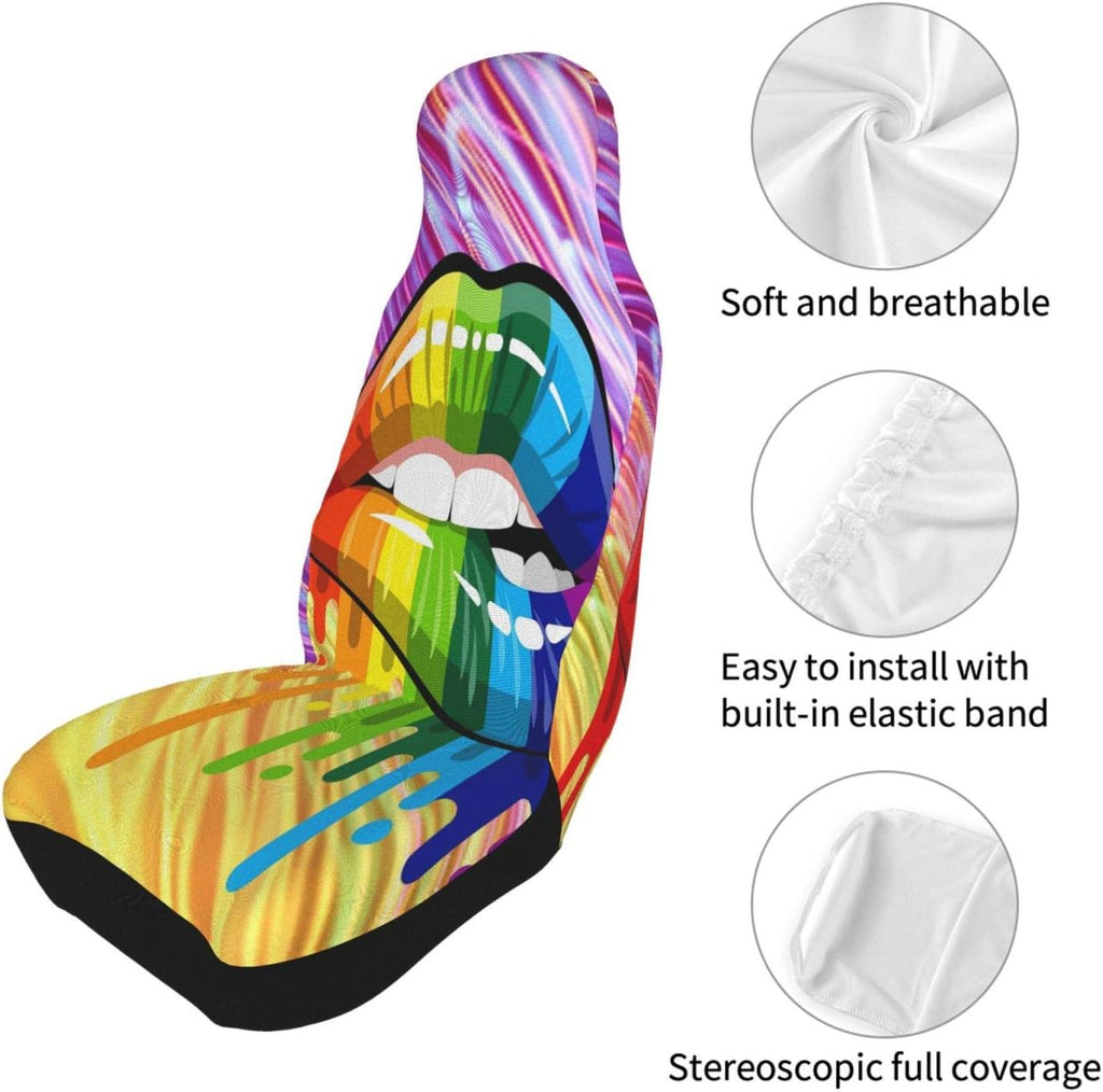 Rainbow Lips Printing Front Seat Covers 2 Pcs Z93861