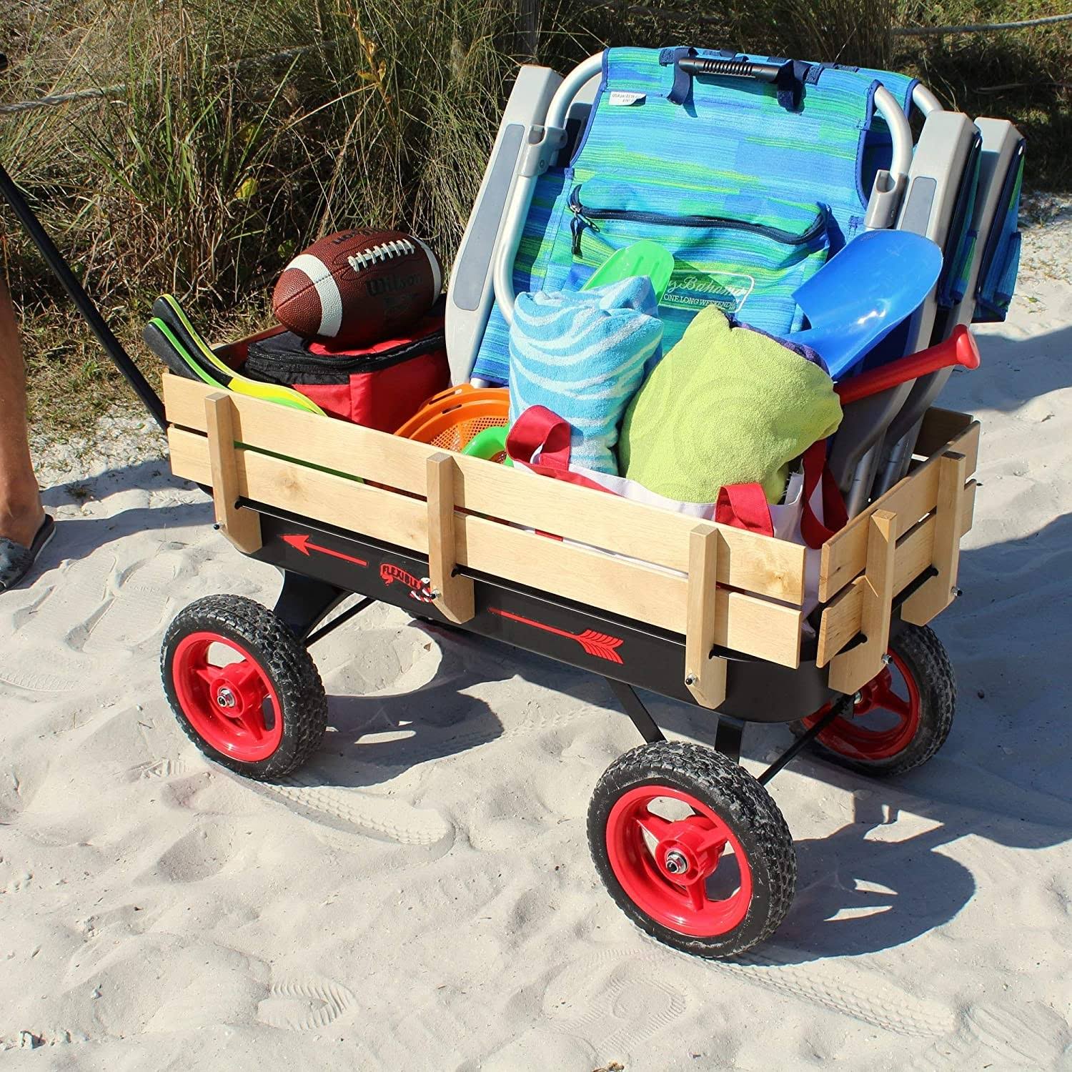 Black and Red Wood and Steel Wagon with Handle F8323