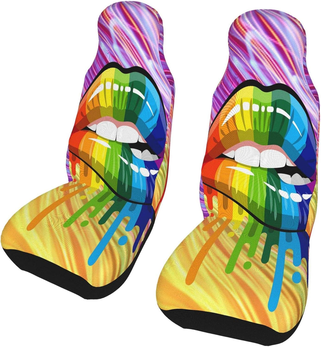 Rainbow Lips Printing Front Seat Covers 2 Pcs Z93861