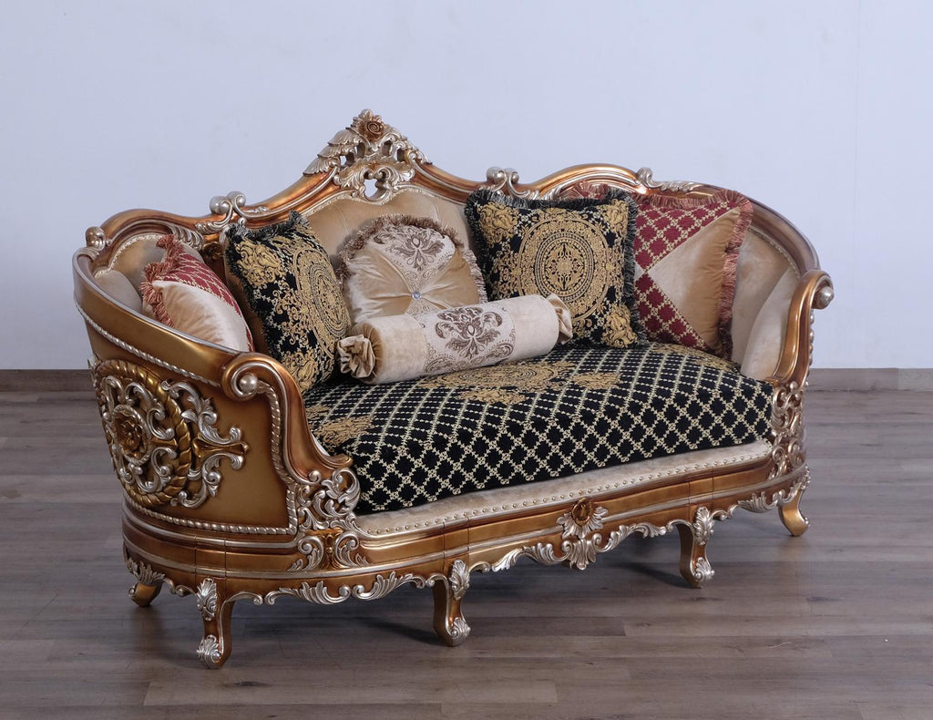 Black & Gold Wood Trim Loveseat A71766