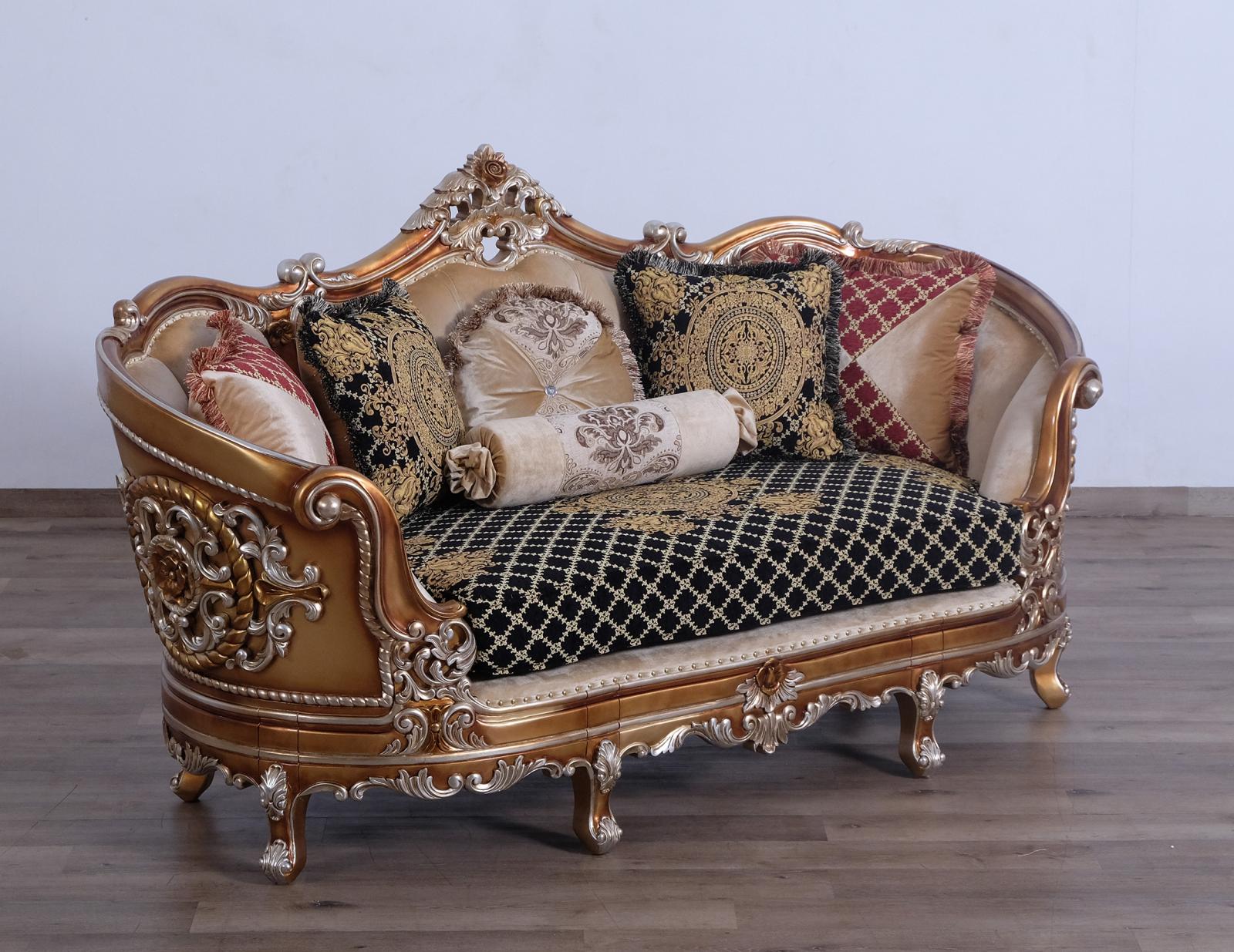 Black & Gold Wood Trim Loveseat A71766