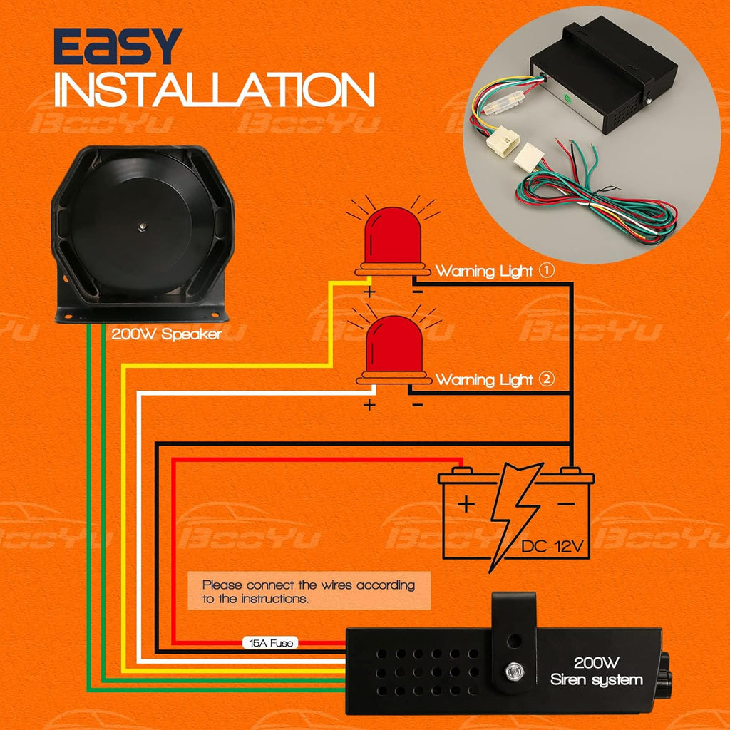 12V 200W 9 Tones Police Warning Emergency Siren PA System with Handheld Microphone F1036