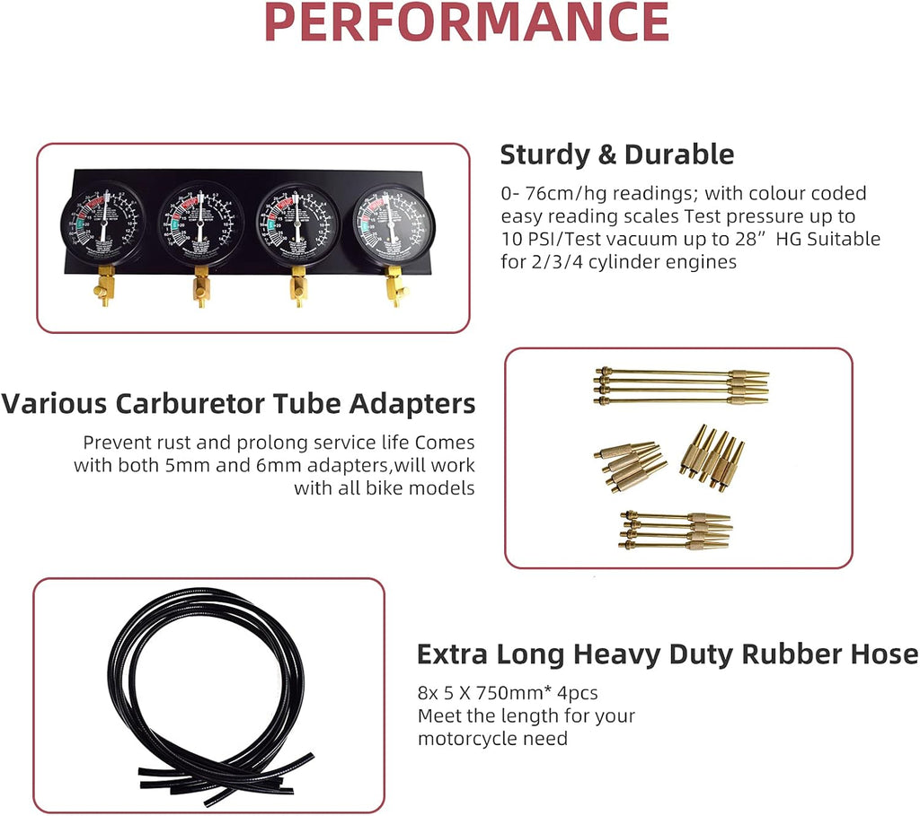 Universal Vacuum Carburetor Synchronization Balancer Gauge Adjustment Tool Kit X720328