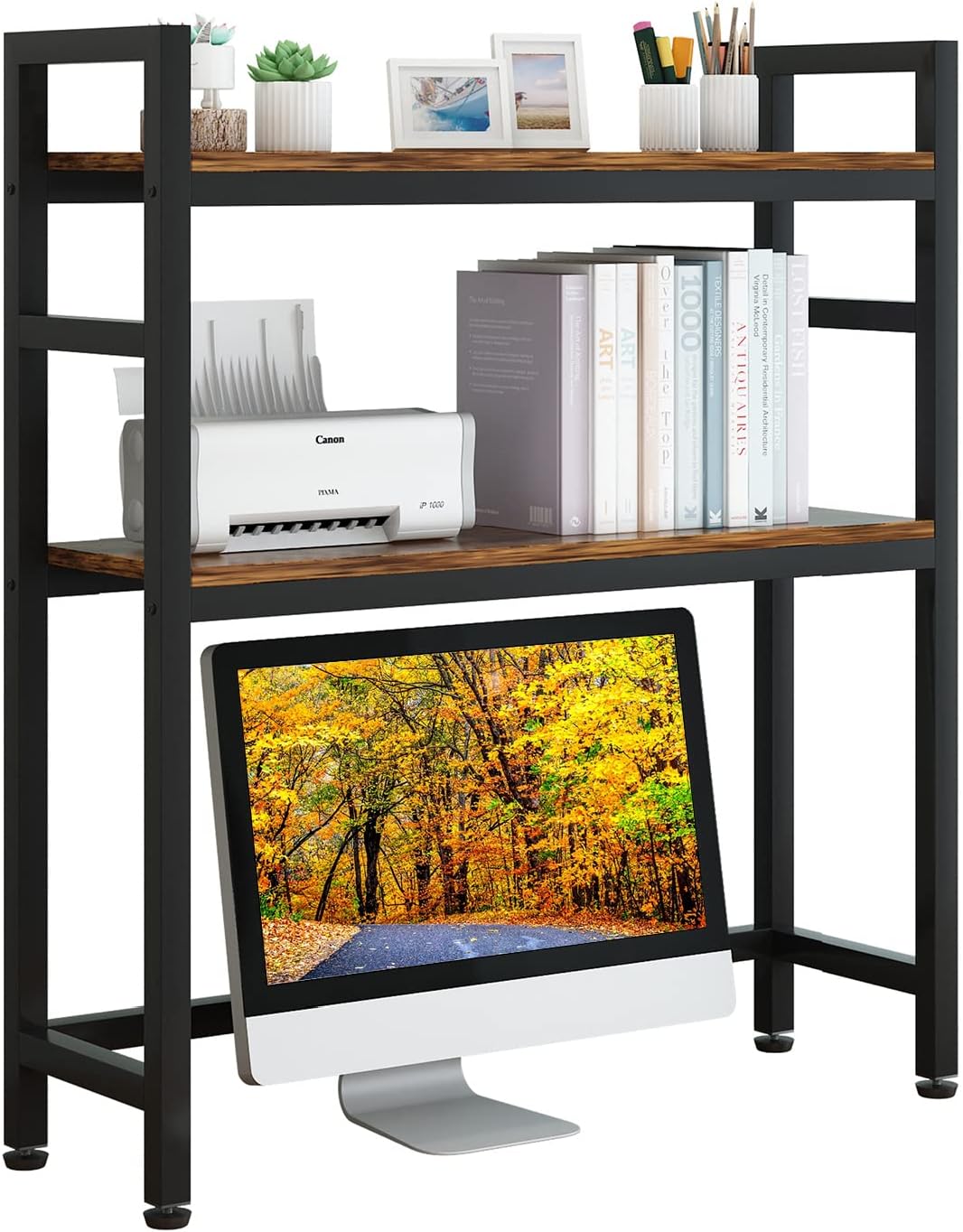 2-Tier Brown Wood Desktop Bookcase E89715