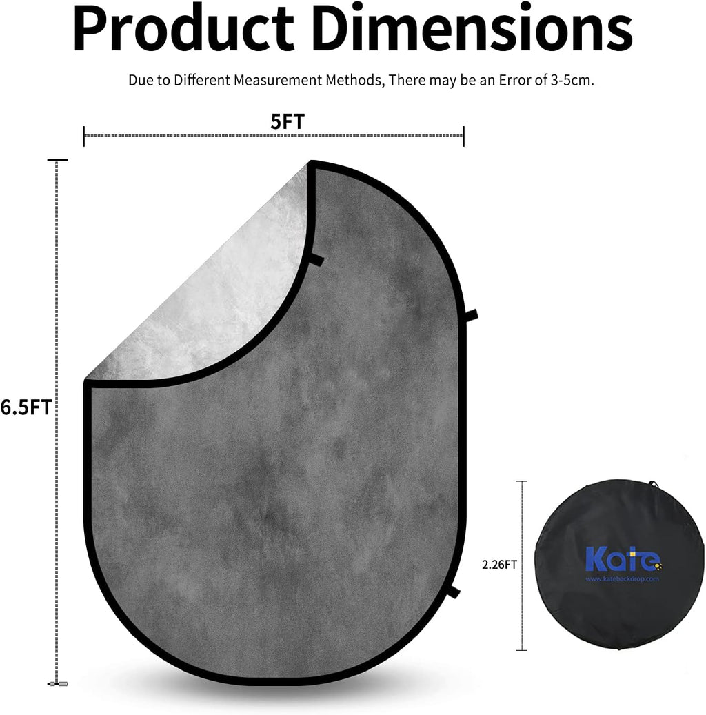 5x6.5ft Double Side Pop-up Collapsible Background Microfiber Gray Grey Abstract Backdrops with Carry Bag C896