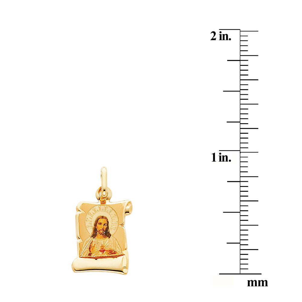 14k Yellow Gold and Enamel Sacred Heart of Jesus Religious Pendant F60716