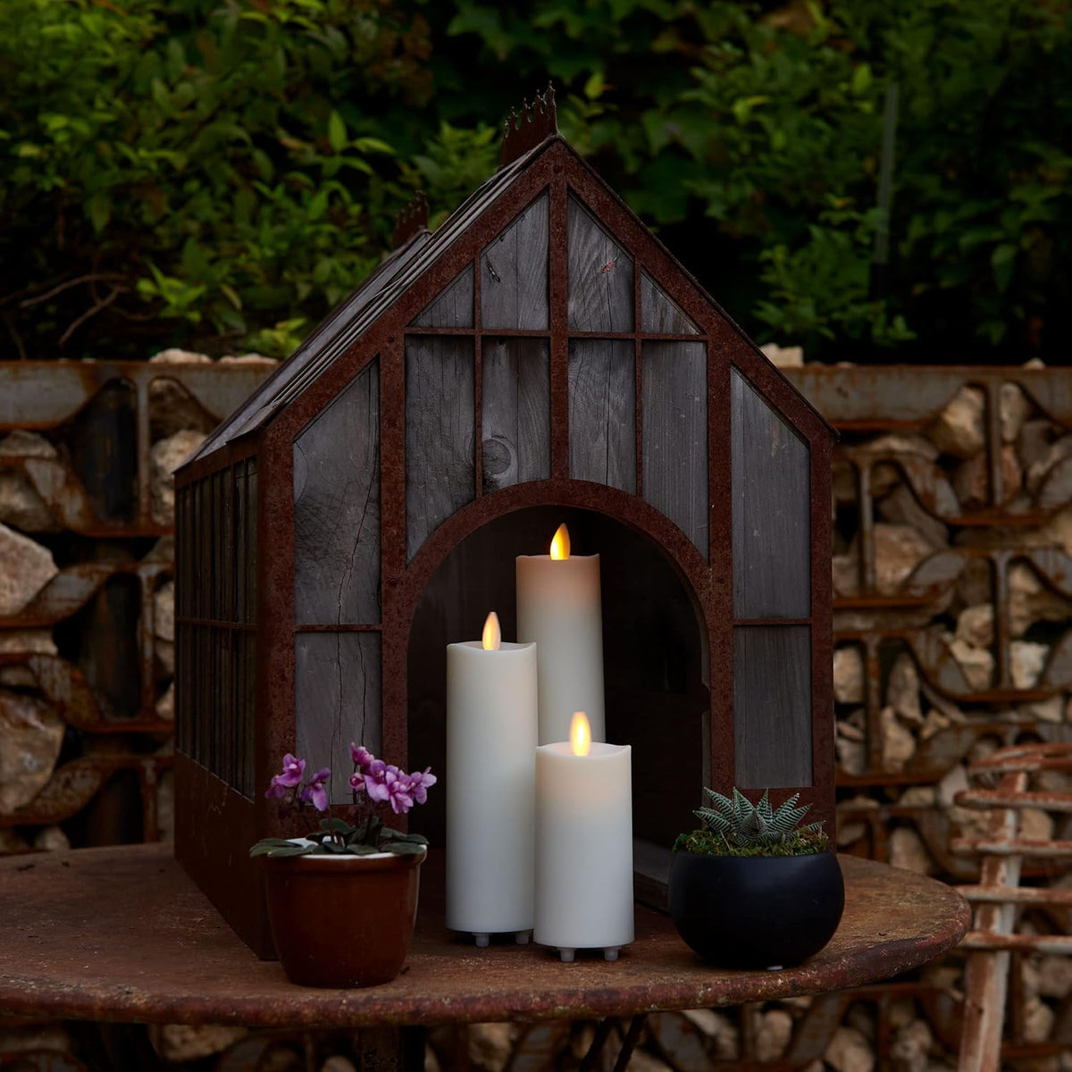 Set of 3 Flameless LED Pillar Candle with Remote Control, Ivory L159877