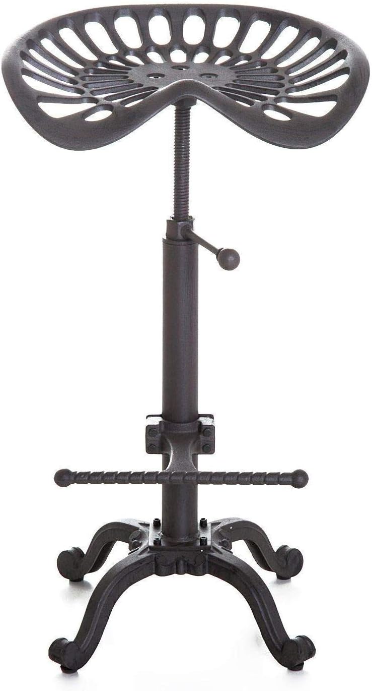 Industrial Bar Stool with Cast Iron Tractor Seat, Adjustable Counter Height Swivel Metal Stool Q897