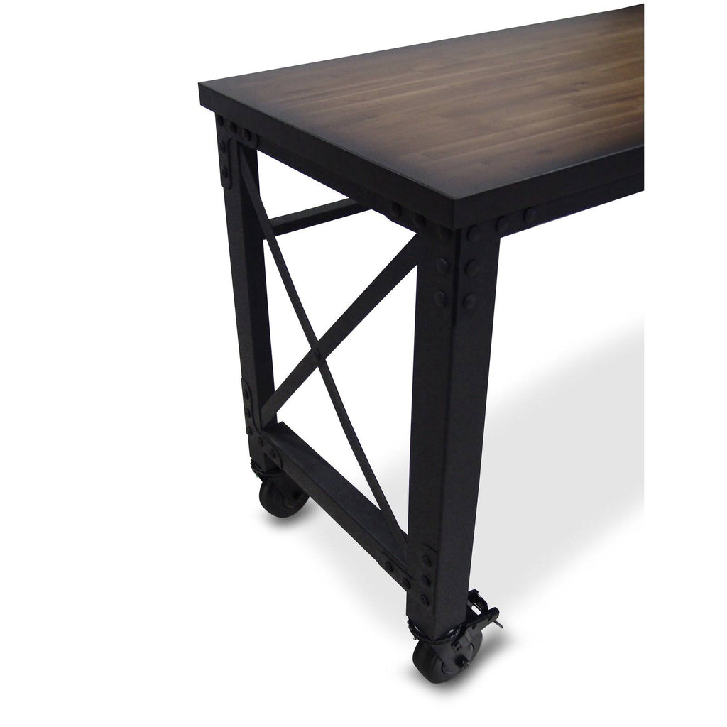 Rolling Industrial Desk with Wooden Top 52 Inches x 24 Inches M5905