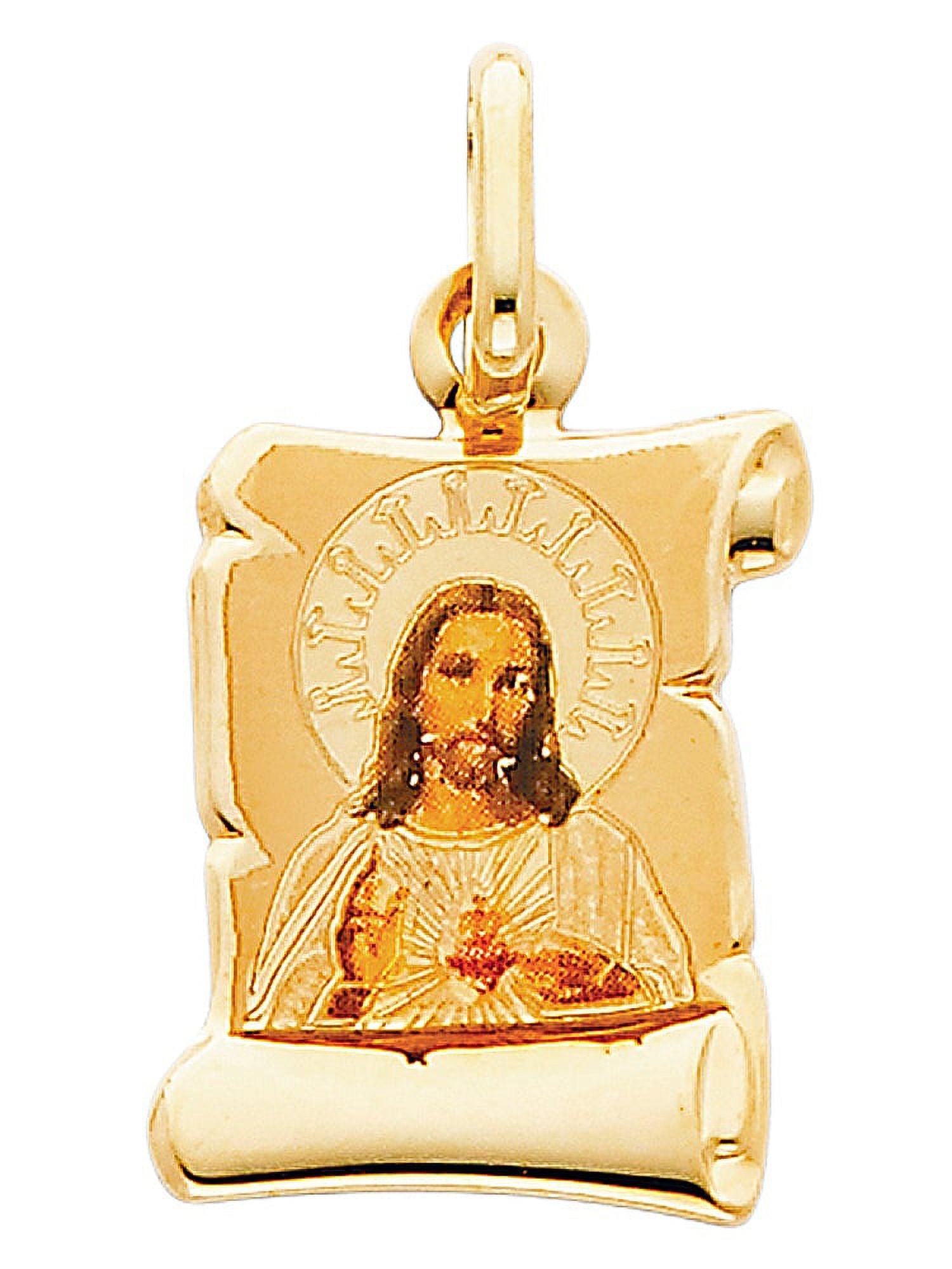 14k Yellow Gold and Enamel Sacred Heart of Jesus Religious Pendant F60716