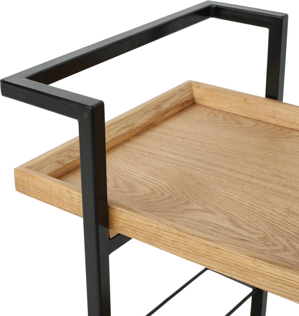 Natural Finish Black Wooden Bar Cart Y360613
