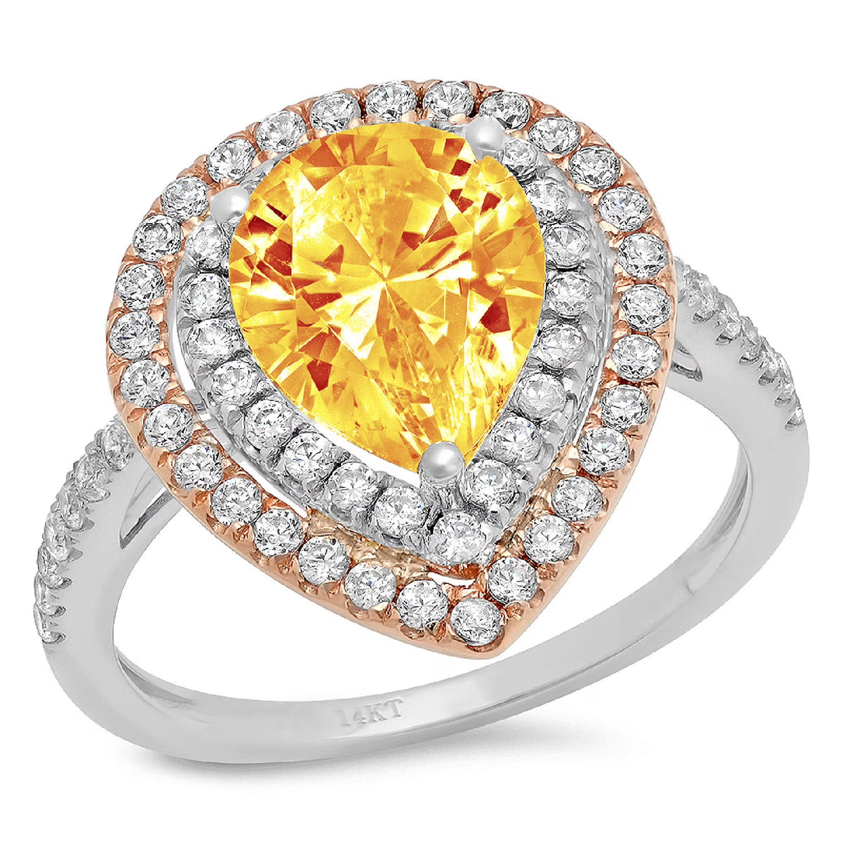 Pear Cut Yellow Citrine 18k White Rose Gold Halo Ring Size 3.5 C60227