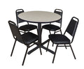 Maple Round Breakroom Table with 4 Black Stack Chairs Q543