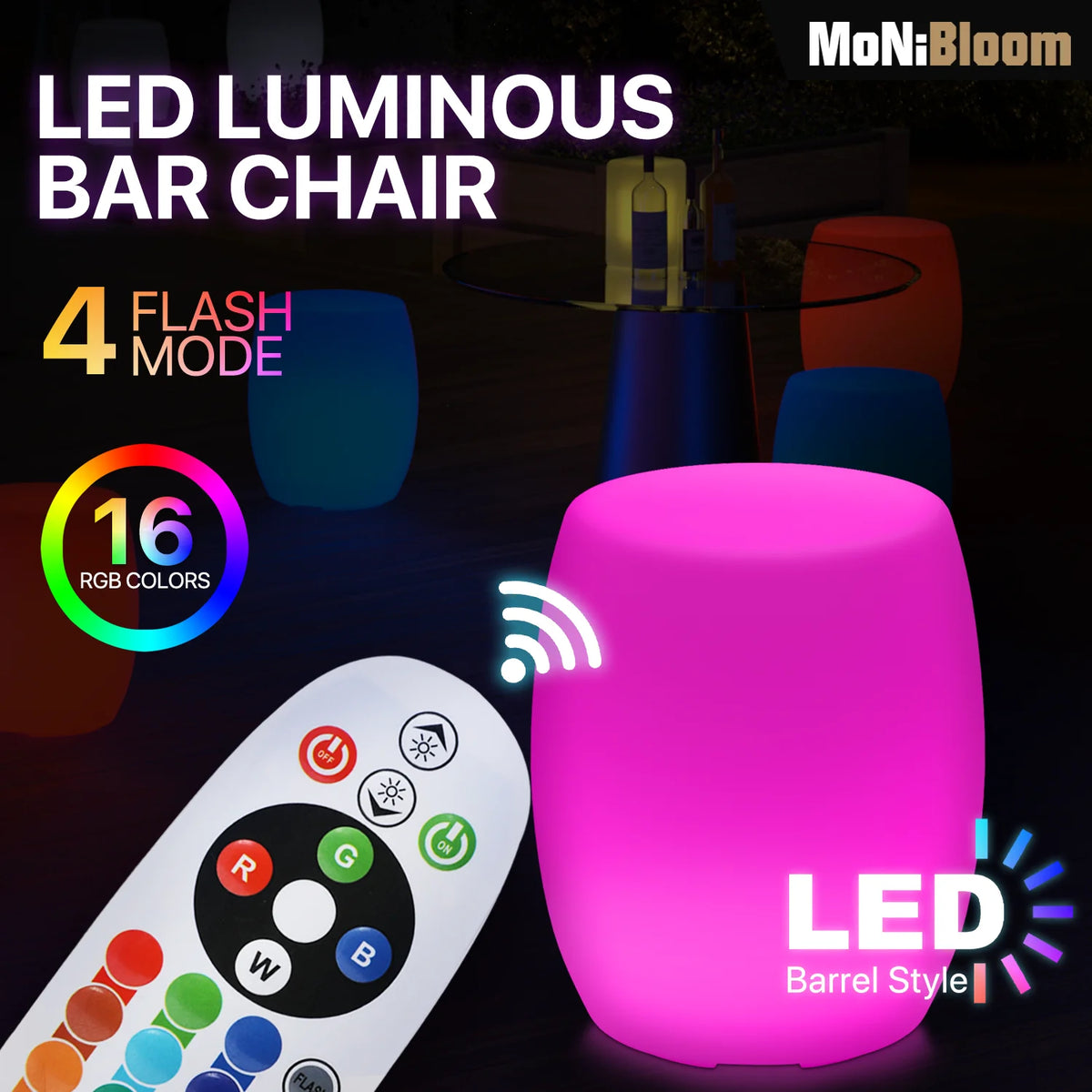 Barrel Shaped LED Bar Stool with Remote Control Z812415