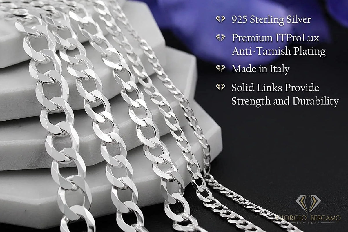 925 Italian Sterling Silver 6.5mm Solid Cuban Bracelet D583371