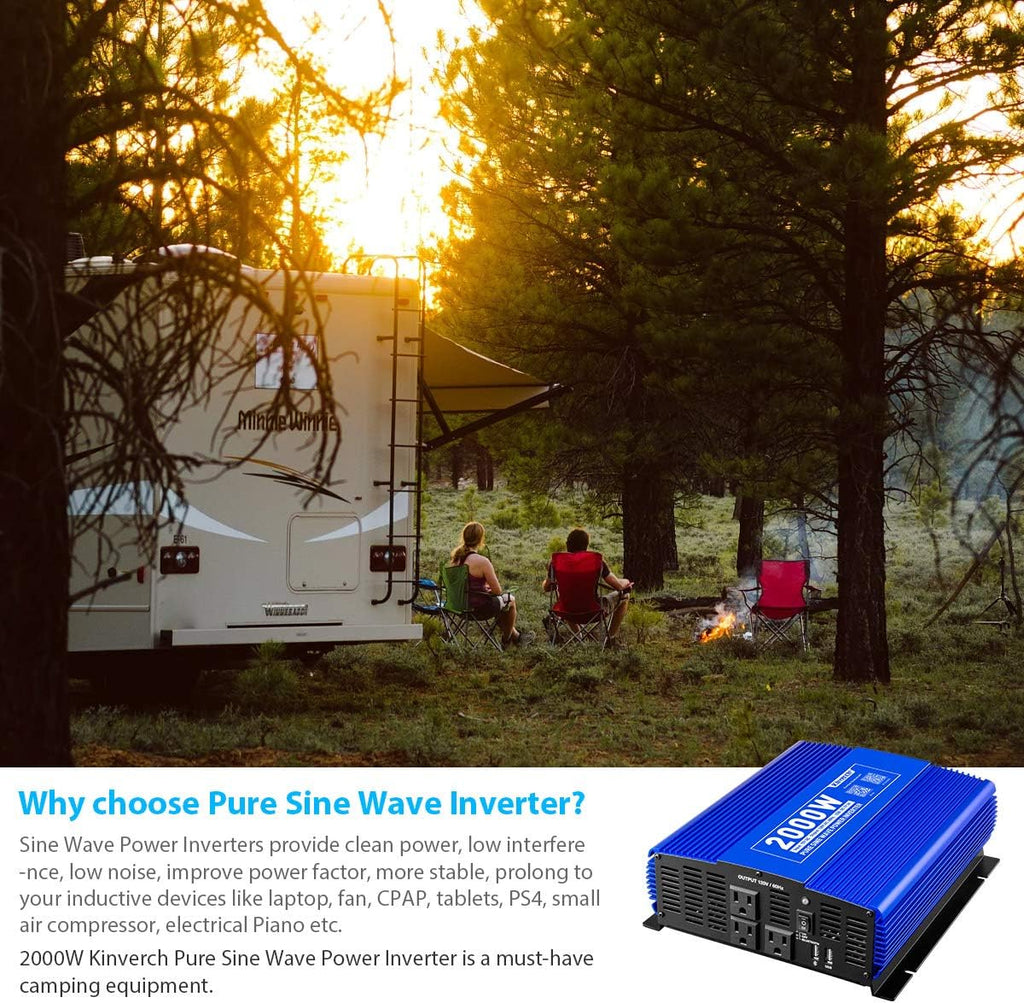 2000W Pure Sine Wave Power Inverter 12V DC to 110V AC with 3 AC Outlets & 1 USB Port Z7054