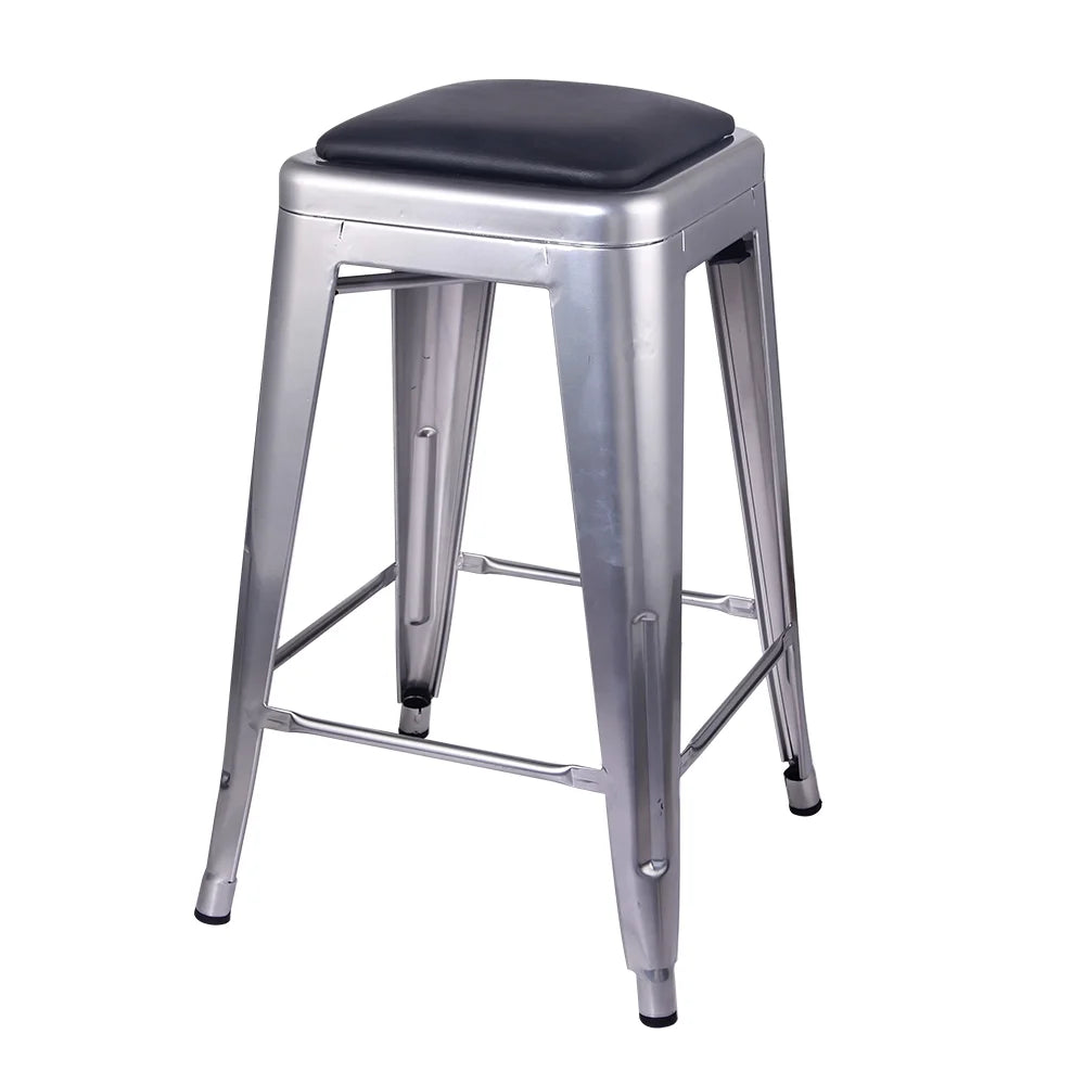 24 Inch Counter Height Backless Metal Stool with Vegan Leather Seat E6740